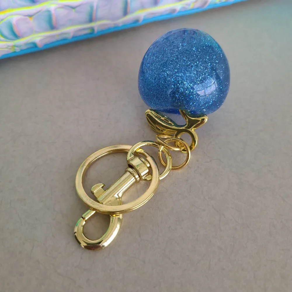 Blue Apple Purse Charm and Key Ring Sparkly